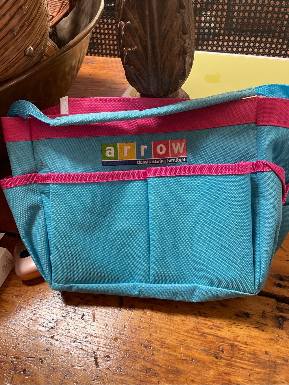 Arrow Aqua and Pink Sewing Accessory Organizer Bag